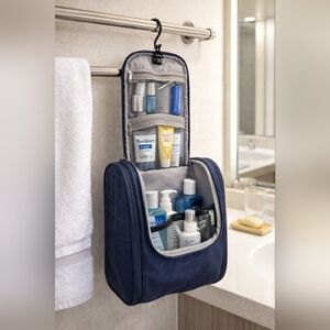 Travelon 3 Compartment Hanging Toiletry Kit Navy Travel Organizer